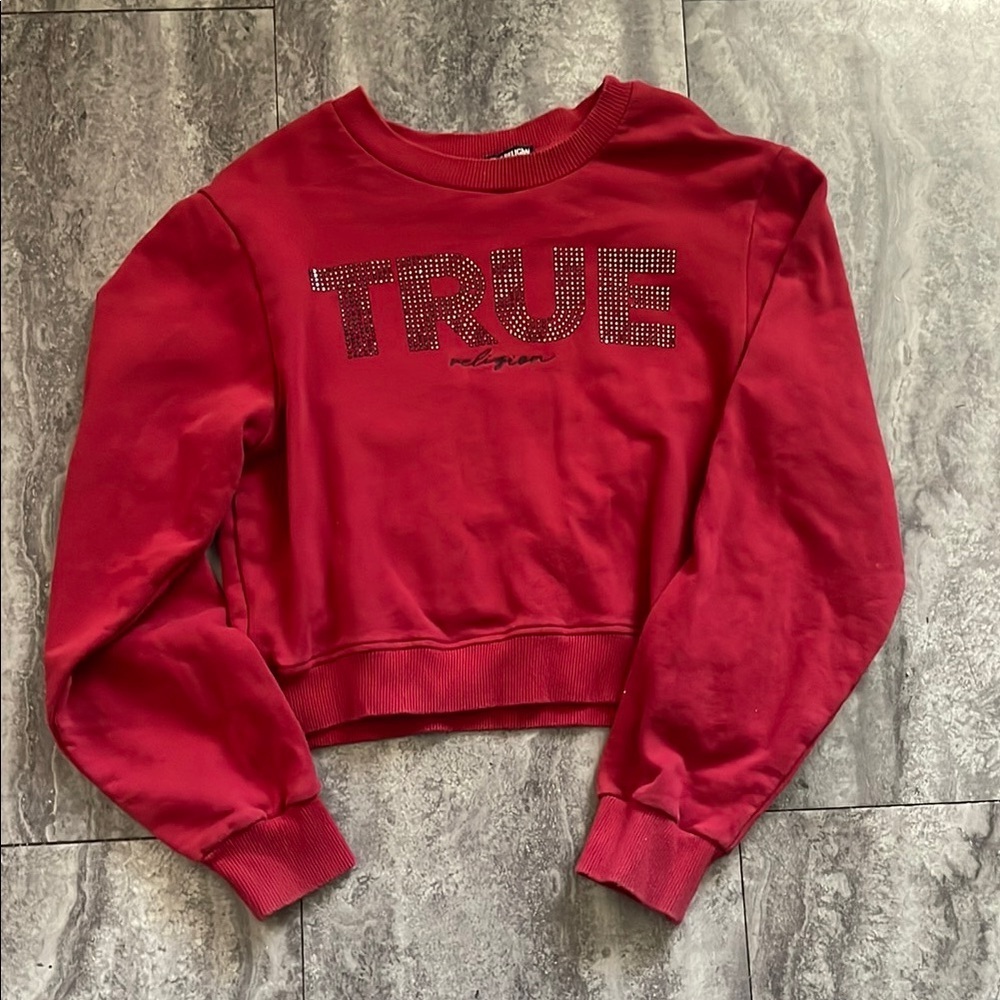 True Religion Crystal Shrunken Sweatshirt Women’s Burgundy Size S